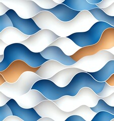 A vibrant and dynamic abstract wave pattern featuring shades of blue, white, and orange
