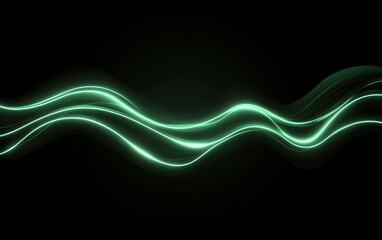 Abstract green glowing wave lines on black background.