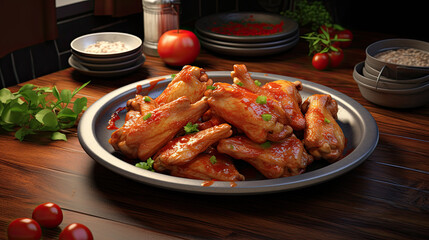 Close-up of Delicious BBQ Chicken Wings on Rustic Wooden Table