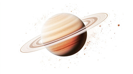 Red planet Saturn with rings on a white background, a high-resolution stock photo with text overlay