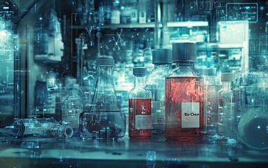 Fototapeta na wymiar 1. Photograph of laboratory test tubes with icons for 