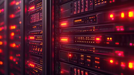 Obraz premium Illuminated Servers: A Glimpse into the Heart of the Digital World