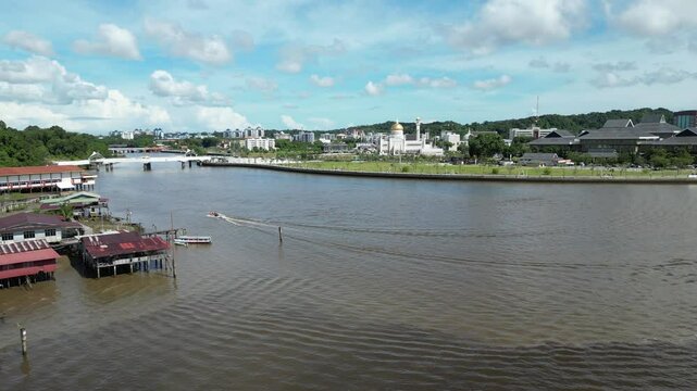 Sultan Omar Ali Seyfeddin Mosque Aerial View. Bandar Seri Begawan, the capital of Brunei Darussalam. Borneo. Southeast Asia