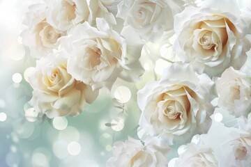 Obraz premium Natural floral background with bouquet of white roses. High definition photo