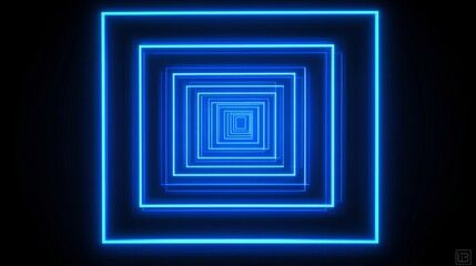 Illustration Glowing blue neon square shaped effects and elements pattern on black background - Abstract creative vibrant digital retro desktop