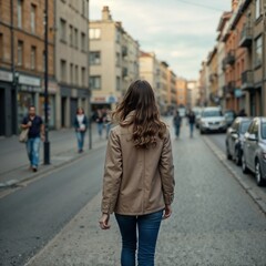 Obraz premium una mujer de espaldas disfrutando de la ciudad paseando por sus calles