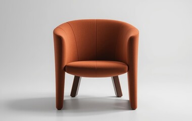 A rust-colored modern armchair against a white background