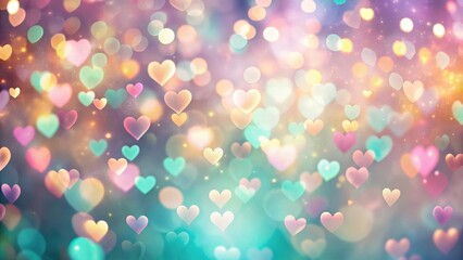 Enchanted Heartscape A Dreamy Pastel Background of Shimmering Lights and Soft Heart Shapes