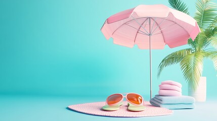 Obraz premium Pink Beach Umbrella Summer Vacation Scene