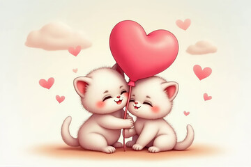 cute kitten sitting together with heart