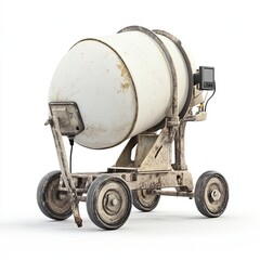 portable electric cement mixer, isolated white background.