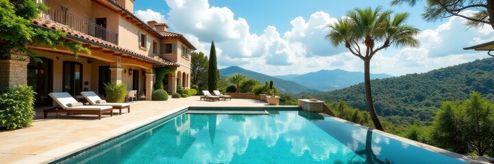 Fototapeta premium Tuscan-style villa, private pool, scenic view , tile, holiday, vineyard