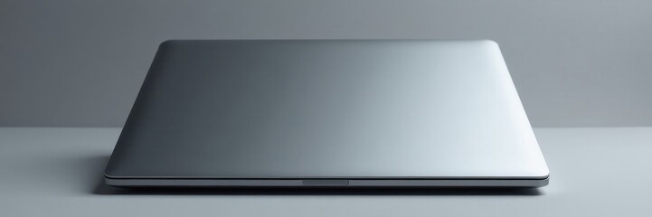 Modern gray laptop, closed lid, subtle shadow , symbol, digital, laptop