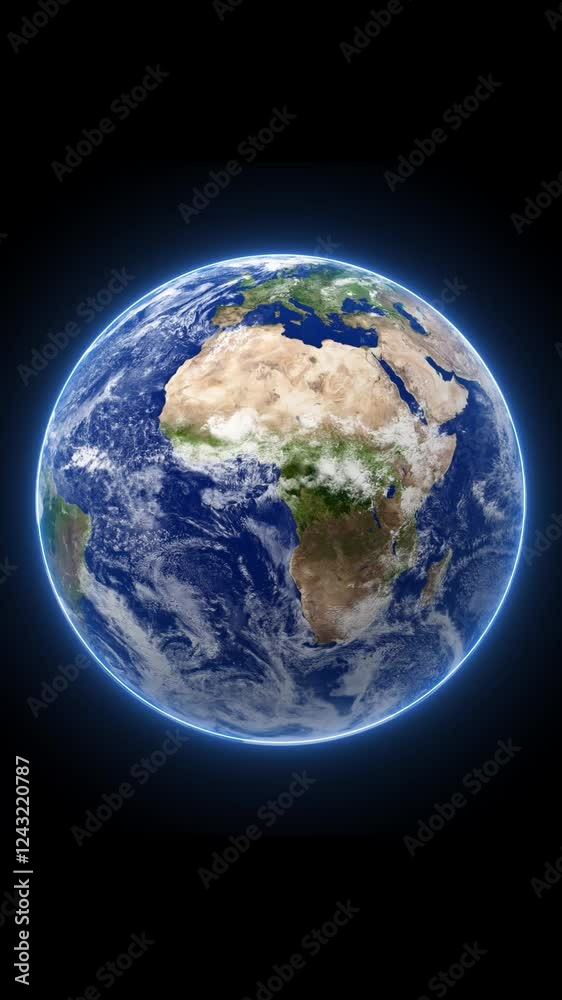 Wall mural vertical prostrate glowing earth in space rotating with black background mobile video animation