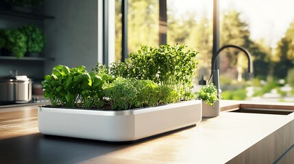 Modern Kitchen Herb Garden In White Planter