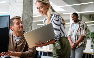 Programmers cooperating at IT company developing apps. Business people technology concept