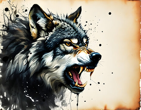 Angry Wolf Watercolor Art