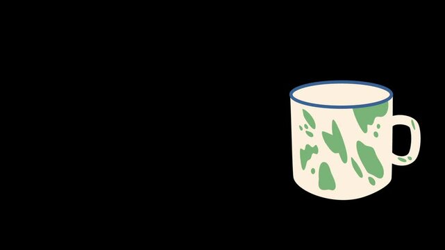 Vintage enamel mug with abstract Blirik green pattern