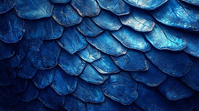 A vector illustration of an extinct deep-sea dragon skin texture with metallic blue highlights and armored ridges.