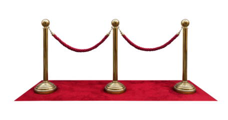 Elegant Red Carpet Entryway with Polished Stanchions and Velvet Ropes for Special Events isolated transparent background