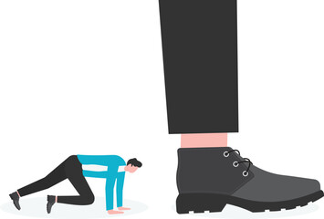 Business concept illustration of giant foot trampling a businessman

