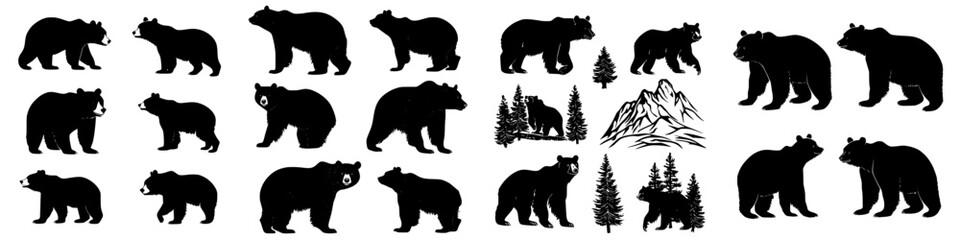 Display of various bear silhouettes and nature elements highlighting wildlife and outdoor themes