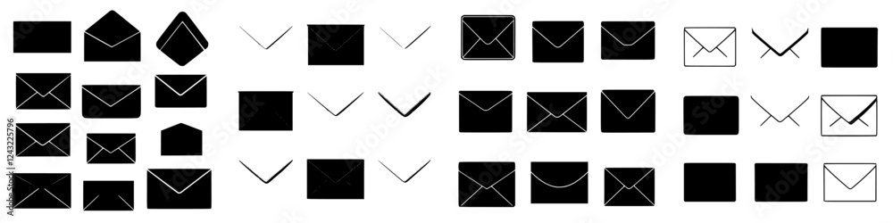 Poster multiple styles of envelopes arranged in a structured pattern for design inspiration and creative pr