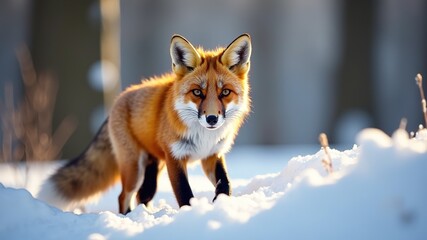 Fototapeta premium Winter Fox Hunt - Snowy Woodland Escape