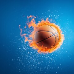 Fototapeta premium Fiery Basketball Captured in Motion Illustrating Explosive Energy and Game Defining Athletic Performance