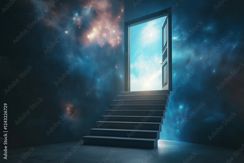 Aufkleber a staircase leading into a doorway that opens into outer space