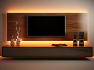 Modern Home Entertainment Center with Warm LED Lighting