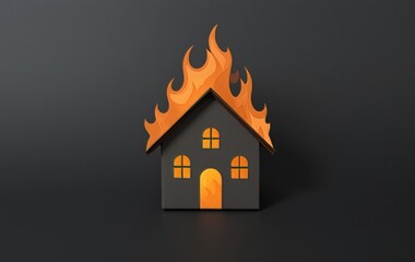 A paper house on fire against a dark background