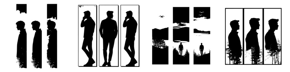 Creative silhouettes depict diverse human emotions and interactions in a minimalist design