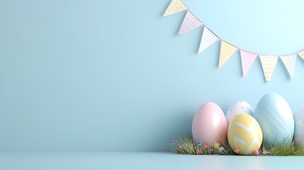 Easter day celebration with pastel tone easter eggs indoor decor relaxed ambiance