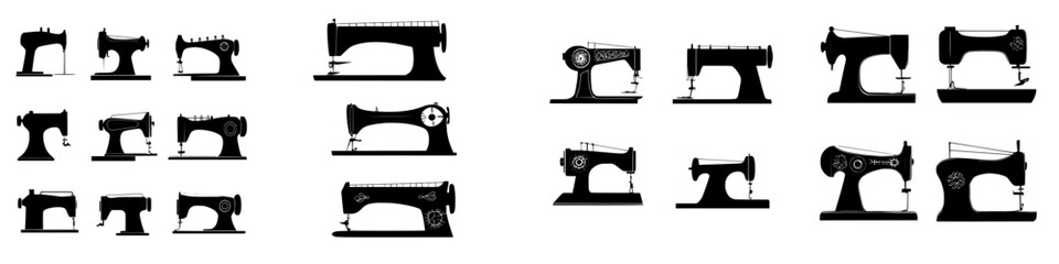 Vintage sewing machines in various styles and designs showcasing the evolution of tailoring tools over time