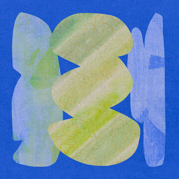 Artwork abstracted geometric shapes on blue background