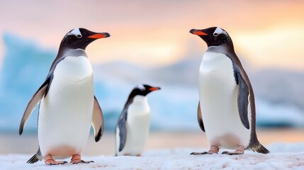 Fototapeta premium Antarctic penguins sunset icebergs wildlife