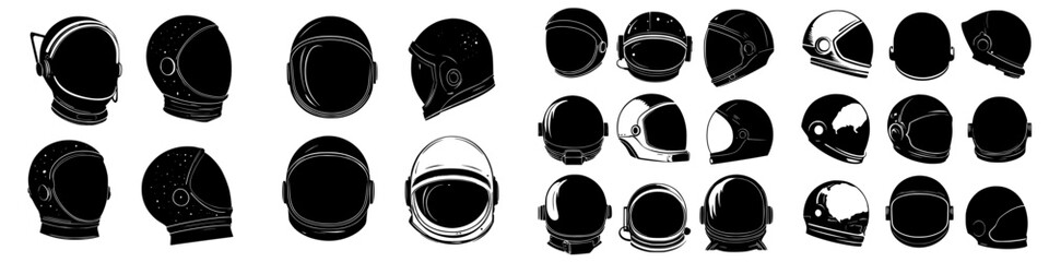 Collection of various helmet designs showcasing the evolution of space exploration headgear over time © Andrei