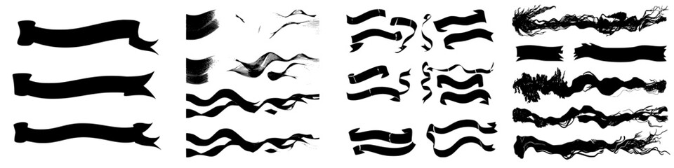 Various black ribbon designs for creative projects and graphic design applications across different styles and shapes