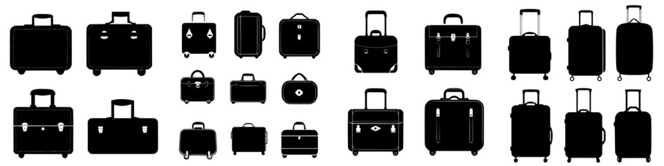 Collection of various suitcase silhouettes displayed in a grid layout showcasing different styles and sizes