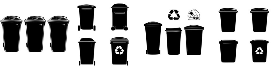 Variety of waste disposal bins displayed in flat design for urban environment management