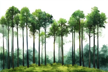 Majestic Forest Illustration on White