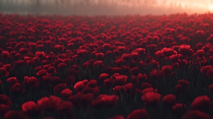 Obraz premium A field of red poppies in full bloom, symbolizing the vastness and beauty of war. Remembrance Day