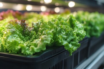 Fresh Green Leafy Lettuce Displayed in Grocery Store Produce Section