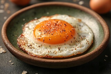 Sunny Side Up Egg on Rustic Plate: Perfect for Breakfast and Food Styling