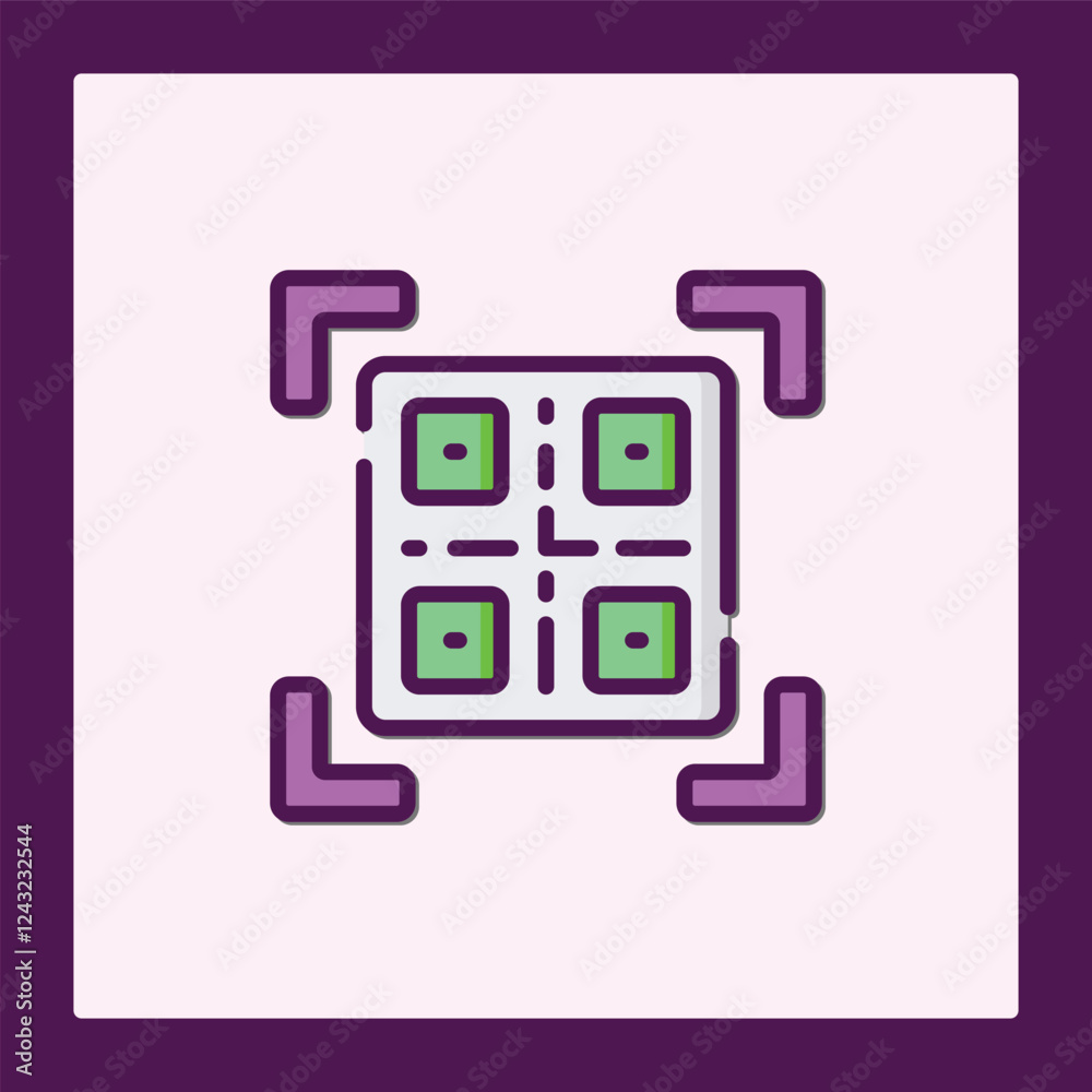Poster stylized qr code icon with scan indicators