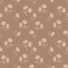 Seamless pattern with branches flowers on a brown background. Ideal for textiles, packaging, wallpaper, printing and digital design.