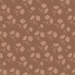 Seamless pattern with branches flowers on a brown background. Ideal for textiles, packaging, wallpaper, printing and digital design.