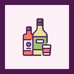 Alcoholic Beverage Icon Set: Bottles and Shot Glass