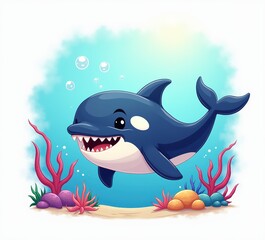 Cute Killer Whale Cartoon - Playful Ocean Adventure